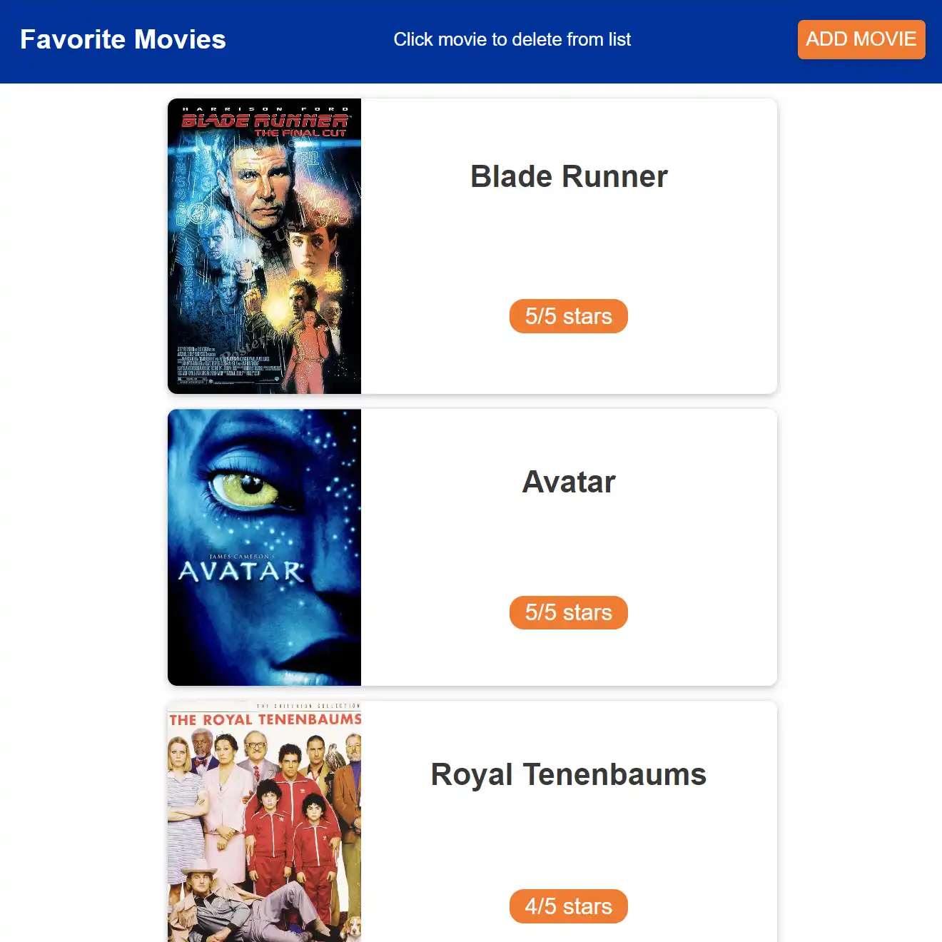 Web Page for Logging and Displaying Favorite Movies.