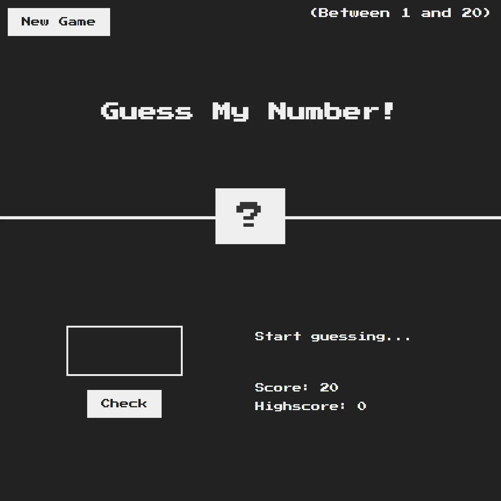 Web Page for Number Guessing Game.