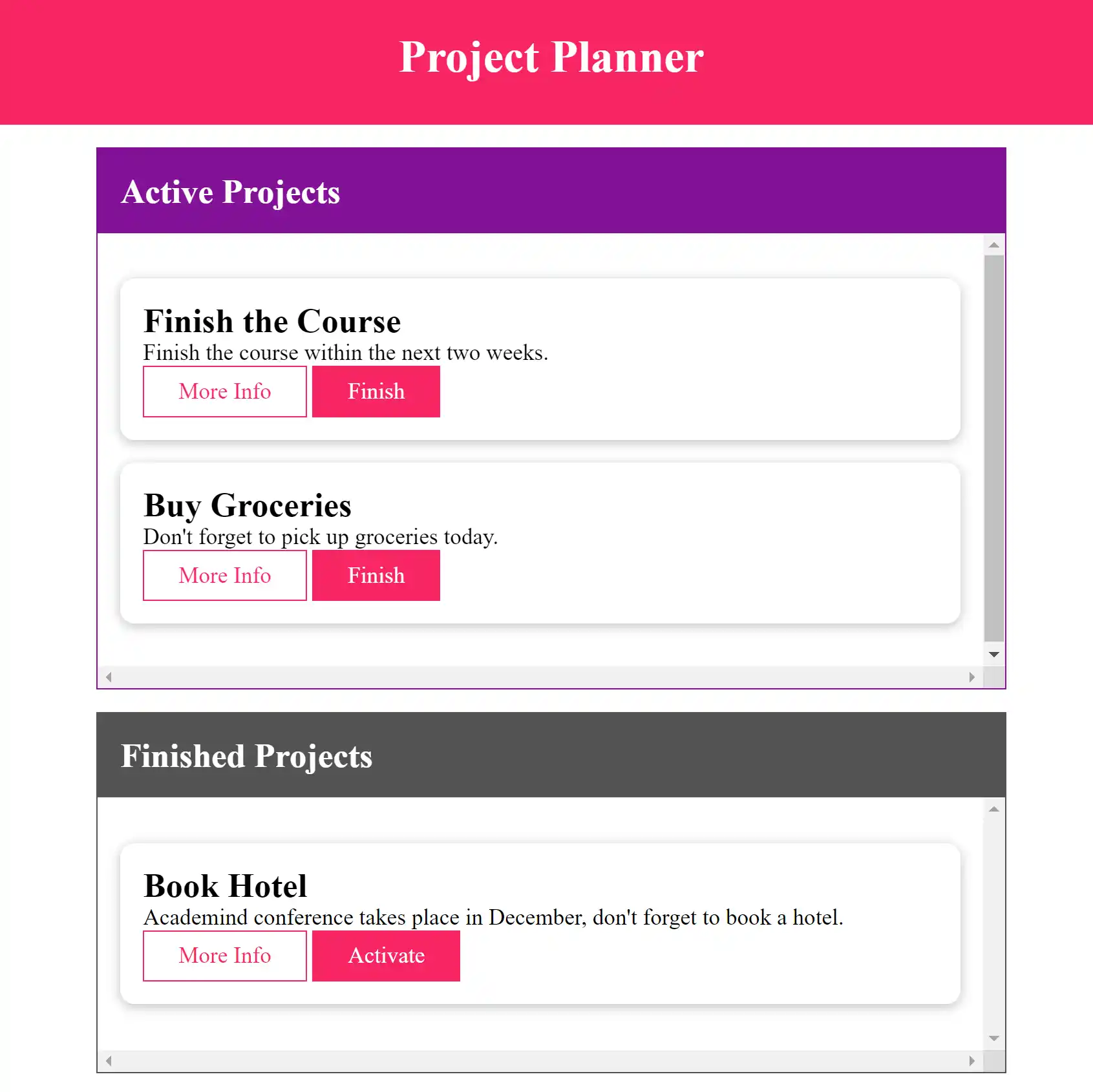 Web Page for Project Planner.