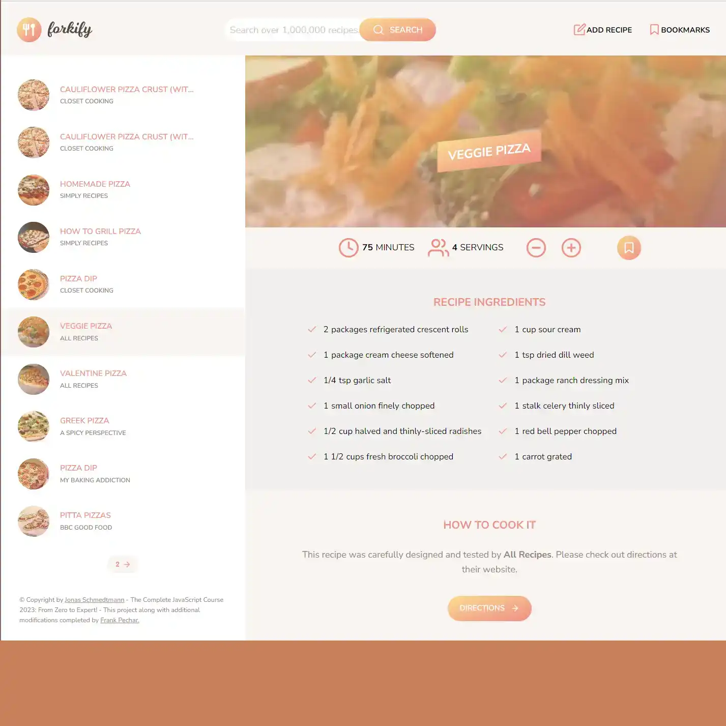 Home Page for Recipe Application.