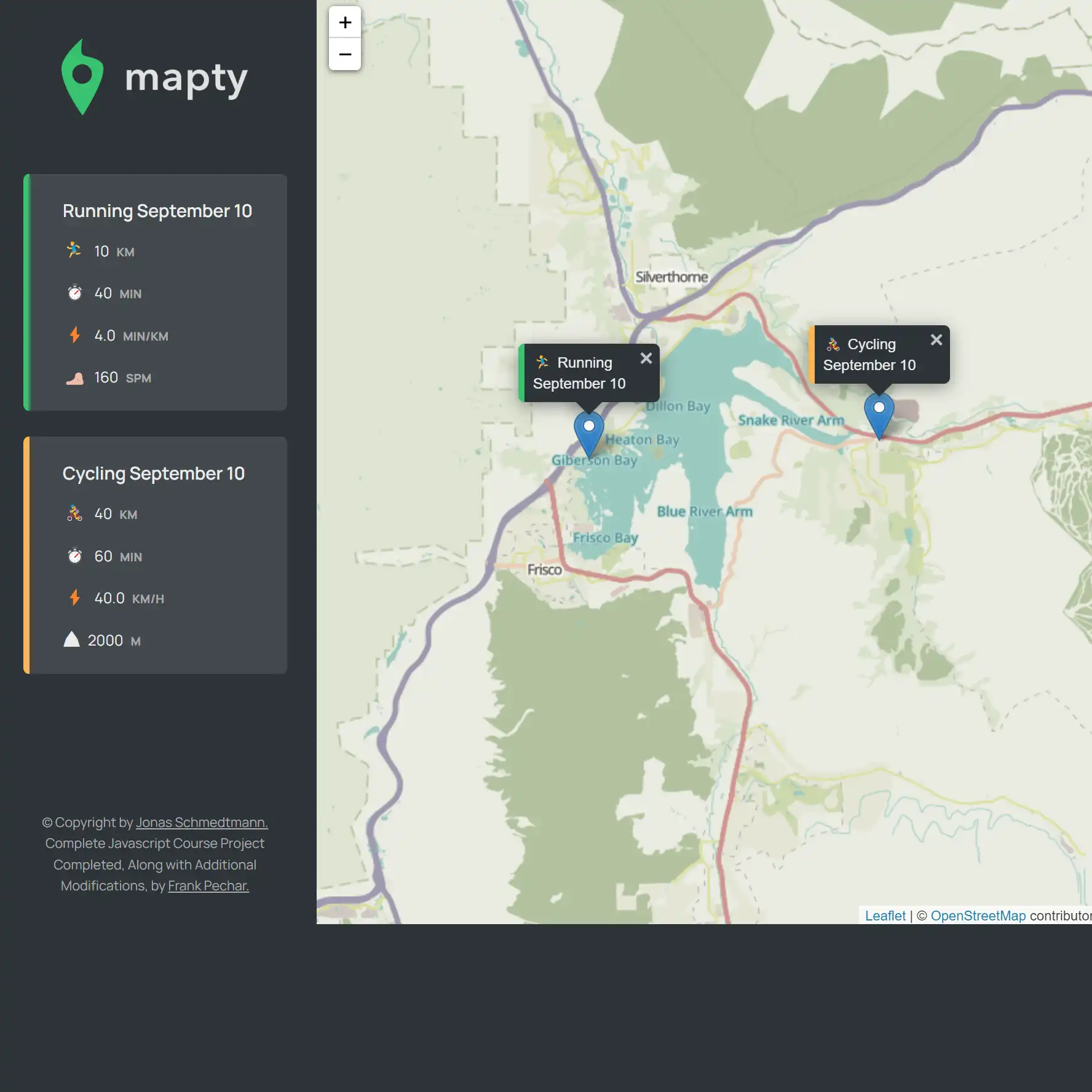 Home Page for Map and Log Running and Cycling Workouts.